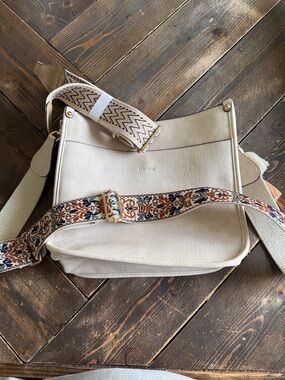 Cream HKCLUF Crossbody Bag with Decorative Strap